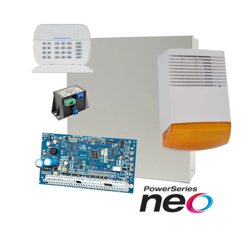 Kit alarma la efractie DSC NEO cu sirena exterioara KIT2016BS