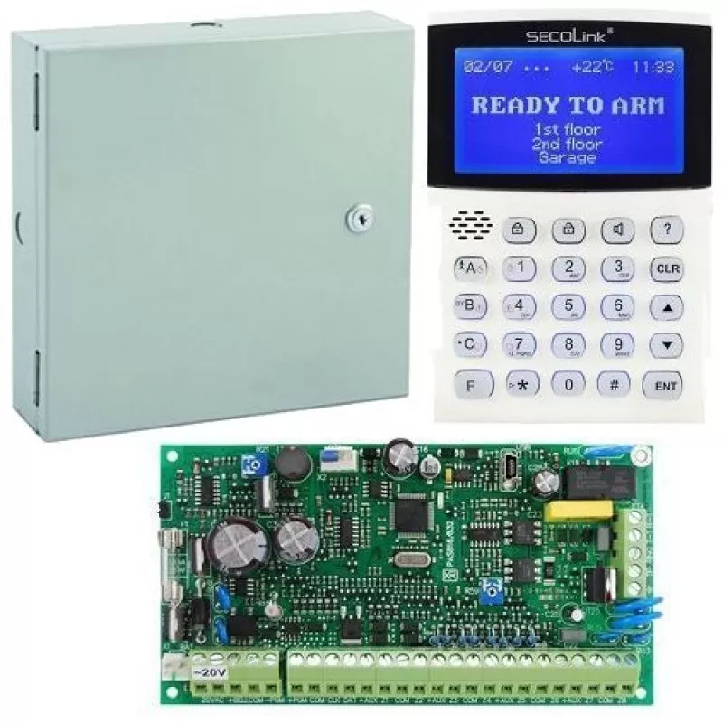 Kit antiefractie Secolink Centrala efractie 32 zone + Tastatura grafica  + Cutie metalica