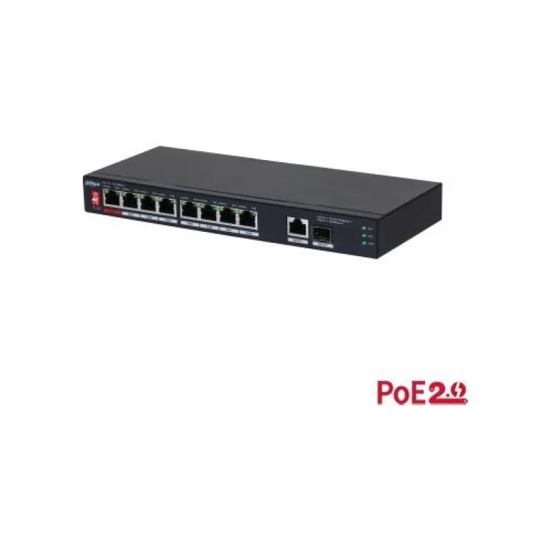 Switch Dahua PFS3110-8ET1GT1GF-96 fără management cu 10 porturi și 8 porturi PoE 100 Mbps
